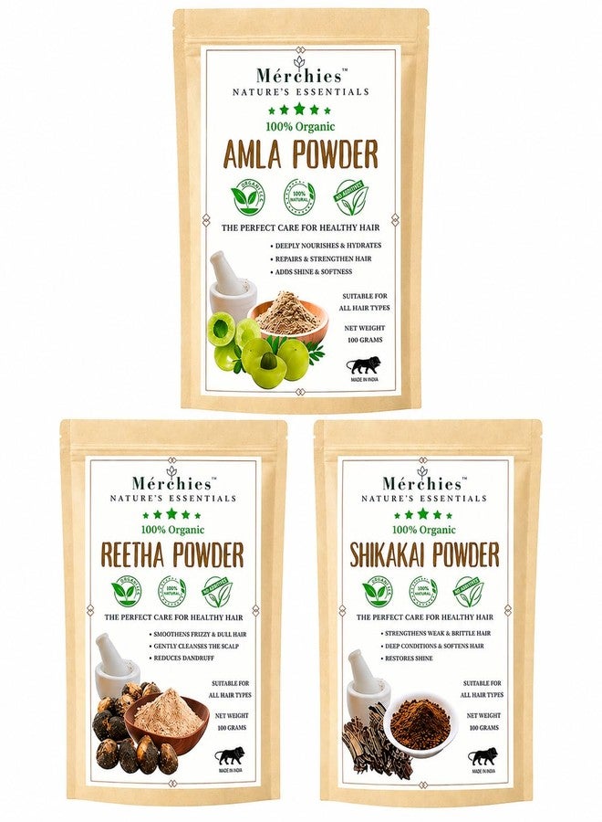 Merchies Amla Reetha Shikakai Combo Powder for Hair Growth – Ayurvedic Herbal Hair Cleanser, 100% Pure & Organic – Hair Fall Control & Scalp Care – 150g Each (Pack of 3, 450g) – Nature’s Essential - Image 1