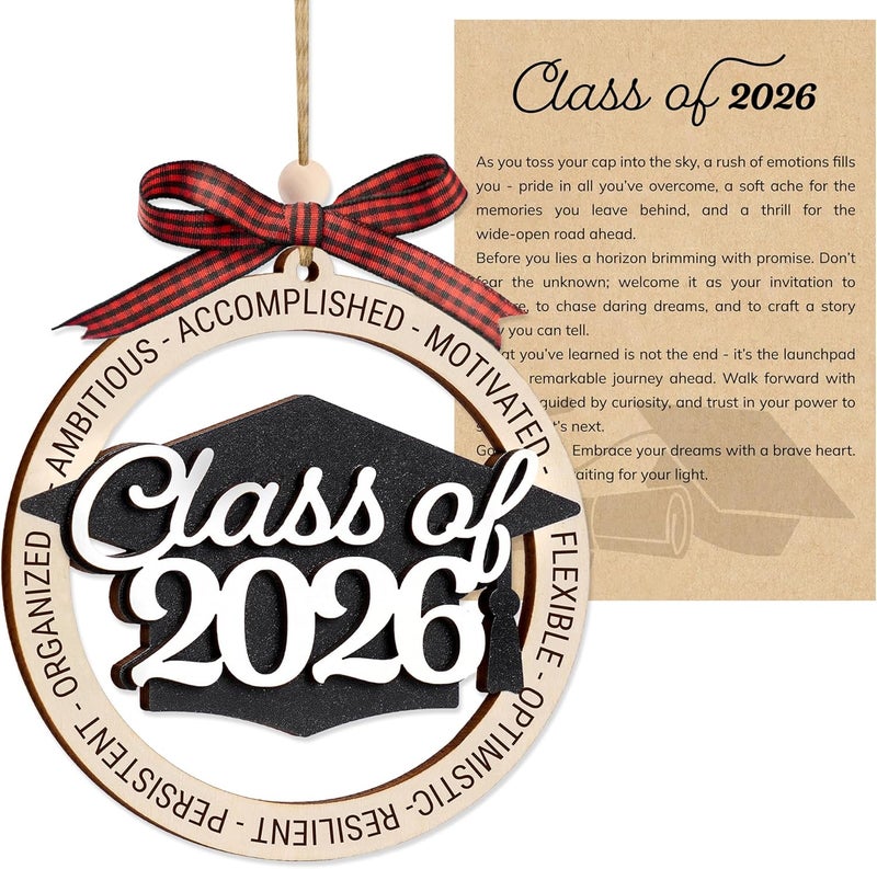 Sensemory Graduation Ornaments Class of 2026, Wooden Graduation Keepsake for College or High School Celebration, Class of 2025 Ornament Gifts Decoration (Class of 2026) - Image 1