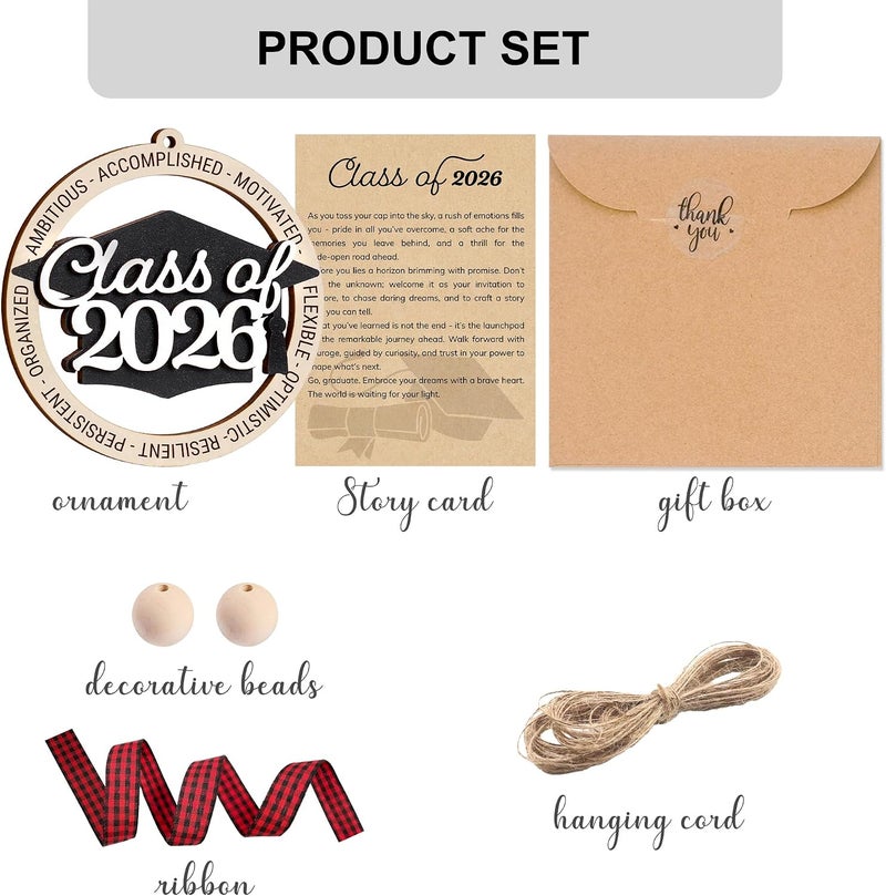 Sensemory Graduation Ornaments Class of 2026, Wooden Graduation Keepsake for College or High School Celebration, Class of 2025 Ornament Gifts Decoration (Class of 2026) - Image 4
