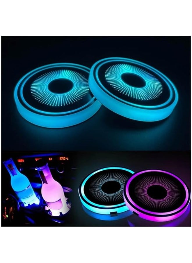 KENWIU 2PCS LED Cup Holder Lights, Color Changing Car Coasters with USB Rechargeable Battery, Luminescent Cool Car Accessories, Cars Interior Accessories for Teens, Lights Interior for Men & Women - Image 1