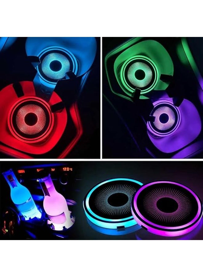 KENWIU 2PCS LED Cup Holder Lights, Color Changing Car Coasters with USB Rechargeable Battery, Luminescent Cool Car Accessories, Cars Interior Accessories for Teens, Lights Interior for Men & Women - Image 3
