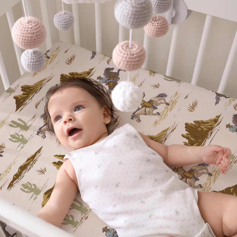 Mindsoft 2 Pcs Western Cowboy Crib Sheet Set 52 x 28 x 8 Inches Newborn Bedding Nursery Baby Sheets for Girl Boys Baby Gifts for Standard Crib and Toddler Mattresses - Image 2