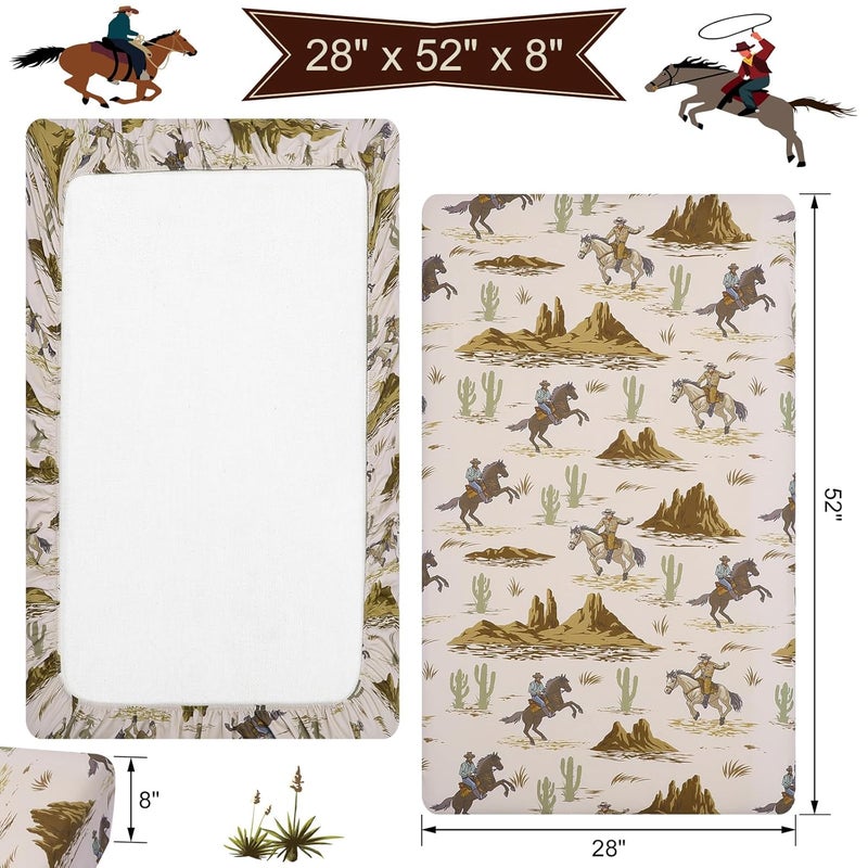 Mindsoft 2 Pcs Western Cowboy Crib Sheet Set 52 x 28 x 8 Inches Newborn Bedding Nursery Baby Sheets for Girl Boys Baby Gifts for Standard Crib and Toddler Mattresses - Image 3