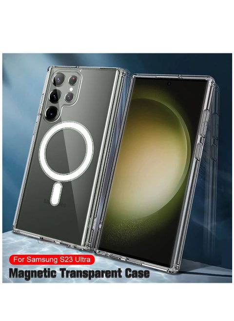 Case Cover Clear for Samsung Galaxy S23 Ultra with Support Magsafe Charger Charging Thin Shockproof and Transparent Non-yellow Case