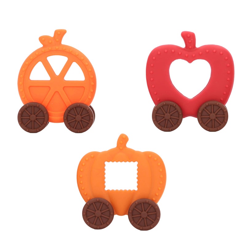Baby Halloween Teether Toy Kit Halloween Style Teething Chew Silicone Wahsable Teether Chew Toys for Toddlers Infants Pumpkin Carriage Kit ( Apple, Orange, Pumpkin - Image 5