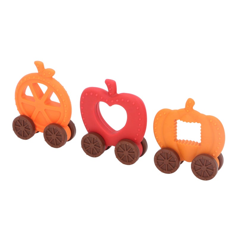 Baby Halloween Teether Toy Kit Halloween Style Teething Chew Silicone Wahsable Teether Chew Toys for Toddlers Infants Pumpkin Carriage Kit ( Apple, Orange, Pumpkin - Image 1