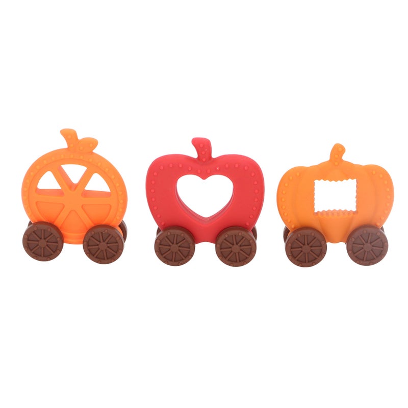 Baby Halloween Teether Toy Kit Halloween Style Teething Chew Silicone Wahsable Teether Chew Toys for Toddlers Infants Pumpkin Carriage Kit ( Apple, Orange, Pumpkin - Image 2