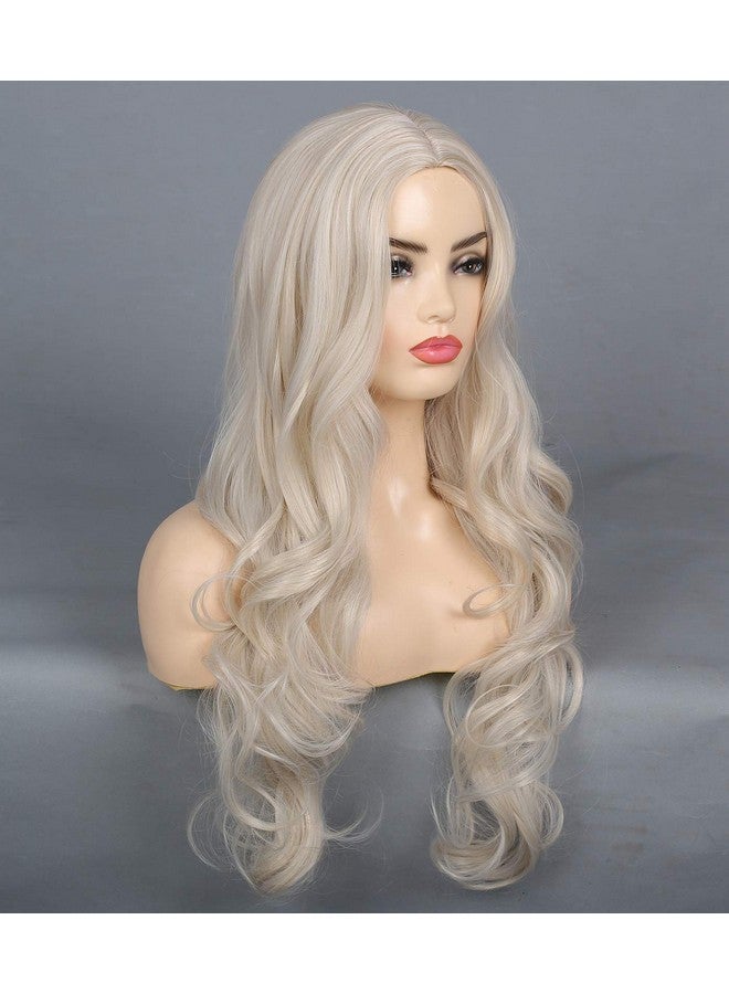 Kaneles Blonde Wig Long Wavy Middle Part Synthetic Beach Wave Curly Wig For Halloween Party Daily Wear Blonde - Image 5
