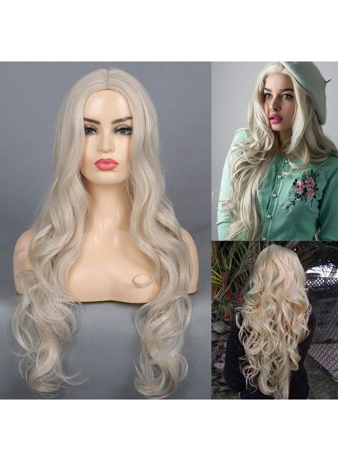 Kaneles Blonde Wig Long Wavy Middle Part Synthetic Beach Wave Curly Wig For Halloween Party Daily Wear Blonde - Image 3