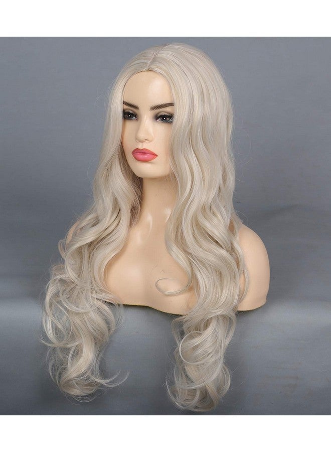 Kaneles Blonde Wig Long Wavy Middle Part Synthetic Beach Wave Curly Wig For Halloween Party Daily Wear Blonde - Image 4