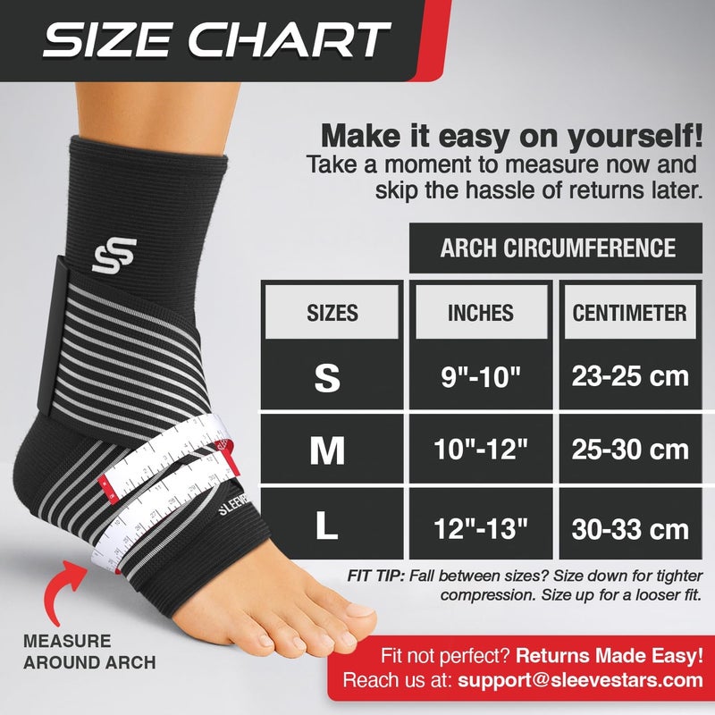 Sleeve Stars Ankle Brace for Men and Women - Compression Sleeve for Sprained Ankle and Plantar Fasciitis Relief with Adjustable Strap (Medium, Black) - Image 5