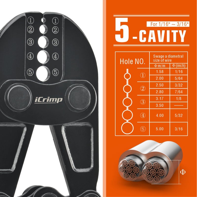 IWISS iCrimp Wire Rope Crimping Tool, Wire Rope Swager, Fishing Lines Crimping, for 1/64-inch to 3/16-inch Aluminum Oval Sleeves, Stop Sleeves, Loop Sleeves and Ferrules - Image 2
