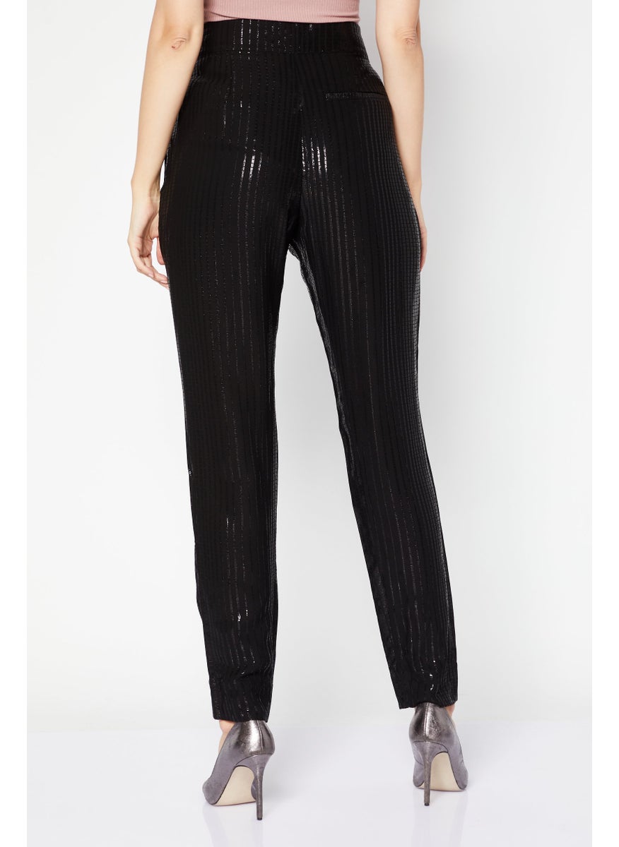 REISS Women Metallic Drawstring Straight Pants, Black  - Image 4