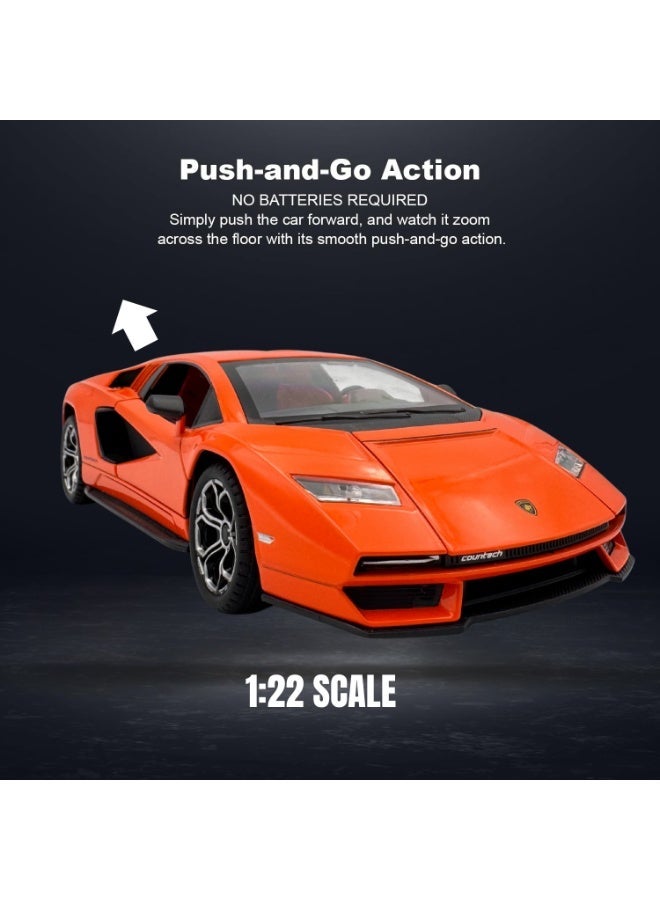 Lamborghini Countach LPI 800-4 1:22. Scale Diecast Model Car – Orange, Lights, Sound, Pullback, Open Doors & Hood, Premium Collector Toy - Image 3