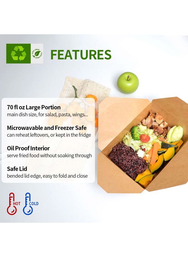 AiChef 50 Pack 70 oz Large Take Out Food Containers - Heavy Duty Microwavable Kraft Brown Paper To Go Box #3 - Grease Resist Disposable Cardboard Lunch Box for Restaurant, Catering, Household - Image 3
