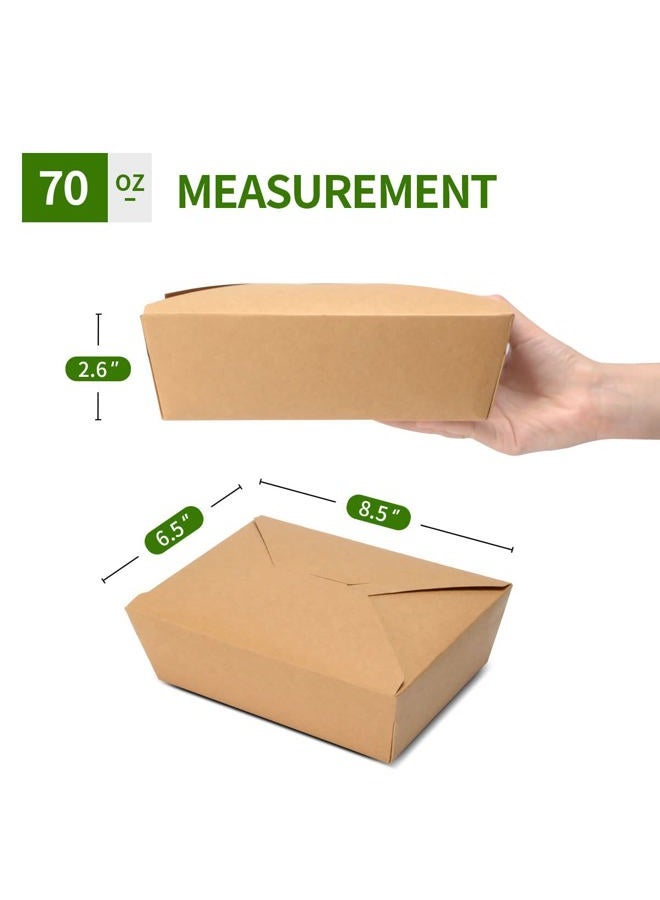 AiChef 50 Pack 70 oz Large Take Out Food Containers - Heavy Duty Microwavable Kraft Brown Paper To Go Box #3 - Grease Resist Disposable Cardboard Lunch Box for Restaurant, Catering, Household - Image 2