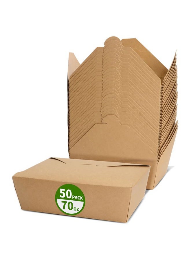 AiChef 50 Pack 70 oz Large Take Out Food Containers - Heavy Duty Microwavable Kraft Brown Paper To Go Box #3 - Grease Resist Disposable Cardboard Lunch Box for Restaurant, Catering, Household - Image 1