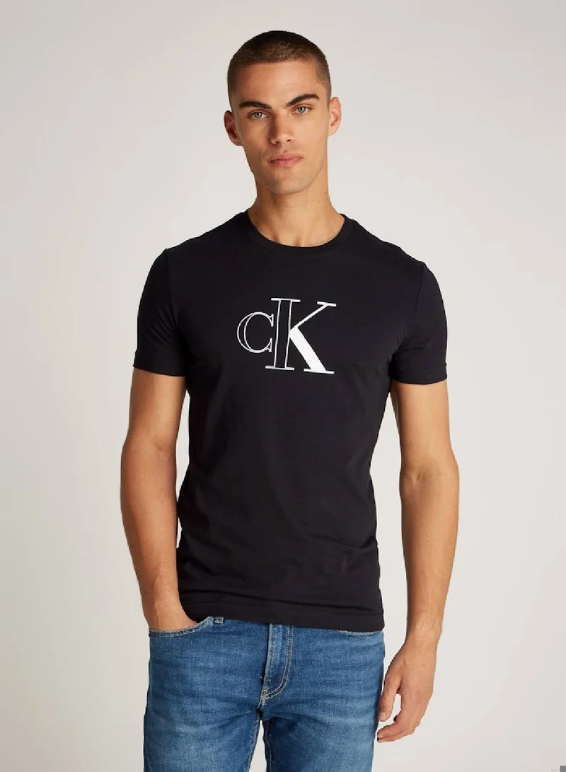 Calvin Klein Jeans Men's Outline Monologo Short Sleeve T-Shirt - Cotton, Black