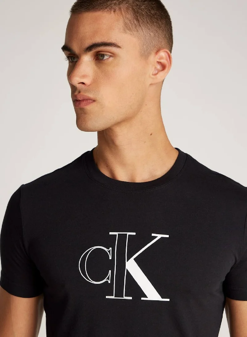 Calvin Klein Jeans Men's Outline Monologo Short Sleeve T-Shirt - Cotton, Black