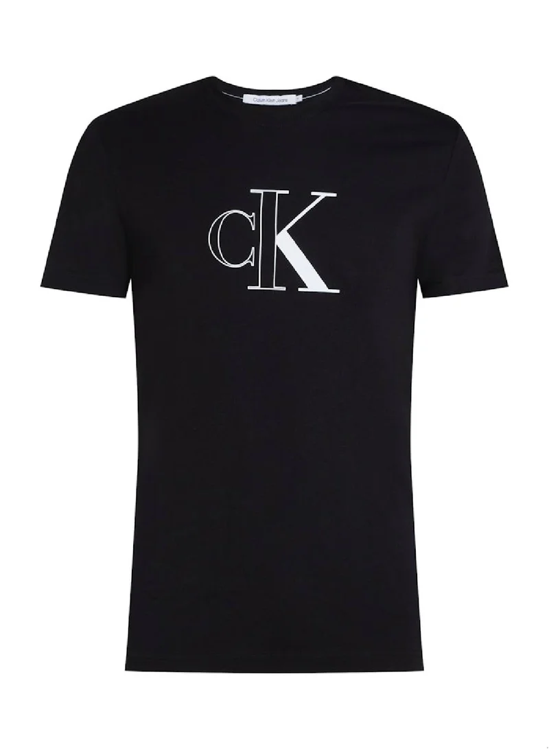 Calvin Klein Jeans Men's Outline Monologo Short Sleeve T-Shirt - Cotton, Black