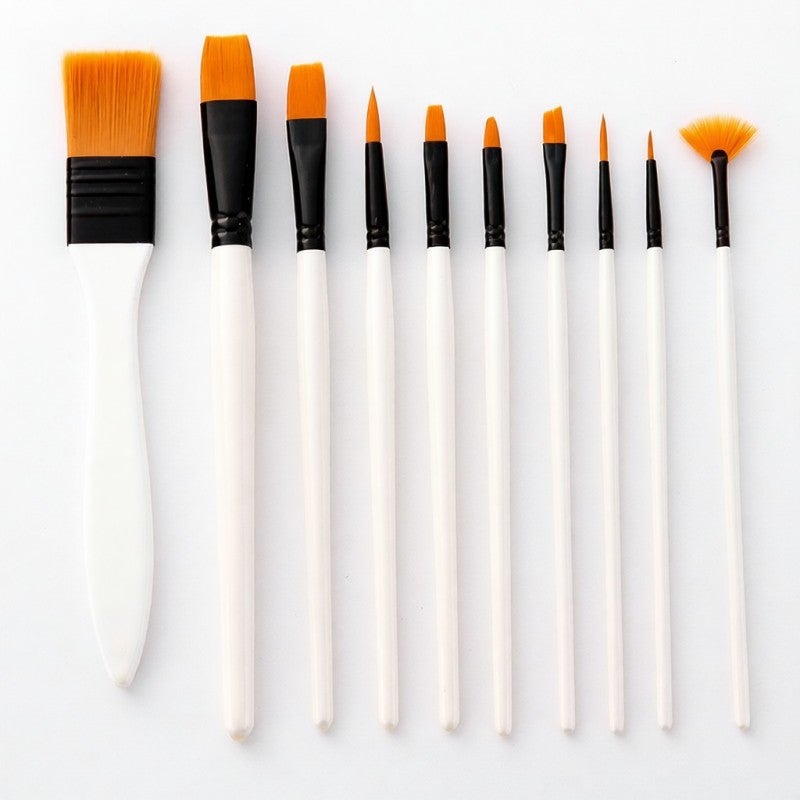 Paint Brush Set: 10pcs Various Sizes Shapes - Premium Nylon Hair Wood Handle Aluminum Tube Paint Brushes - With Canvas Carry Bag for Watercolor Acrylic Oil Gouache Painting, Painters Artists Beginners - Image 1