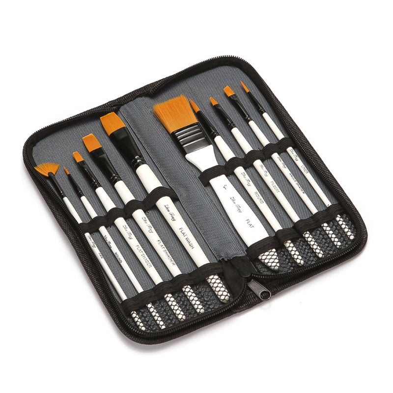 Paint Brush Set: 10pcs Various Sizes Shapes - Premium Nylon Hair Wood Handle Aluminum Tube Paint Brushes - With Canvas Carry Bag for Watercolor Acrylic Oil Gouache Painting, Painters Artists Beginners - Image 4