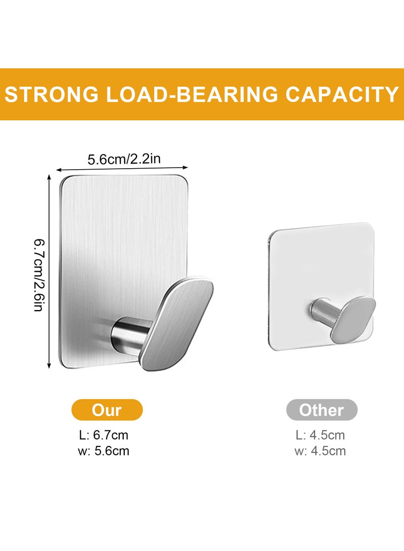4-Pack Self-Adhesive Stainless Steel Wall Hooks, Silver, Heavy Duty Hooks for Bathroom, Kitchen, Bedroom, and Office – No Drilling Required, Holds up to 5kg - Image 2