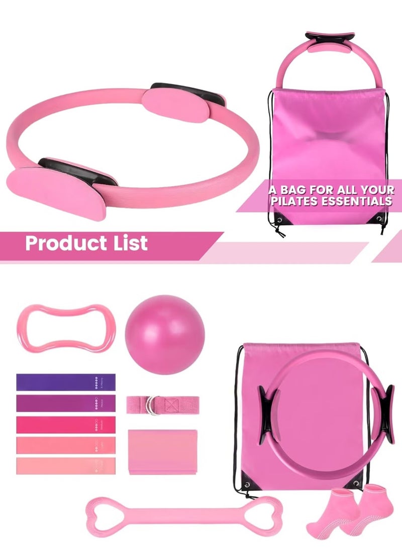 GMORO 13PCS Pilates Ring Set, Yoga Fitness Magic Circle, Pilates Equipment, 9.8-Inch Fitness Ball, Resistance Band, Magic Circle, Accessories For Home Gym Set, Body Shaping, Fitness Gift - Image 2