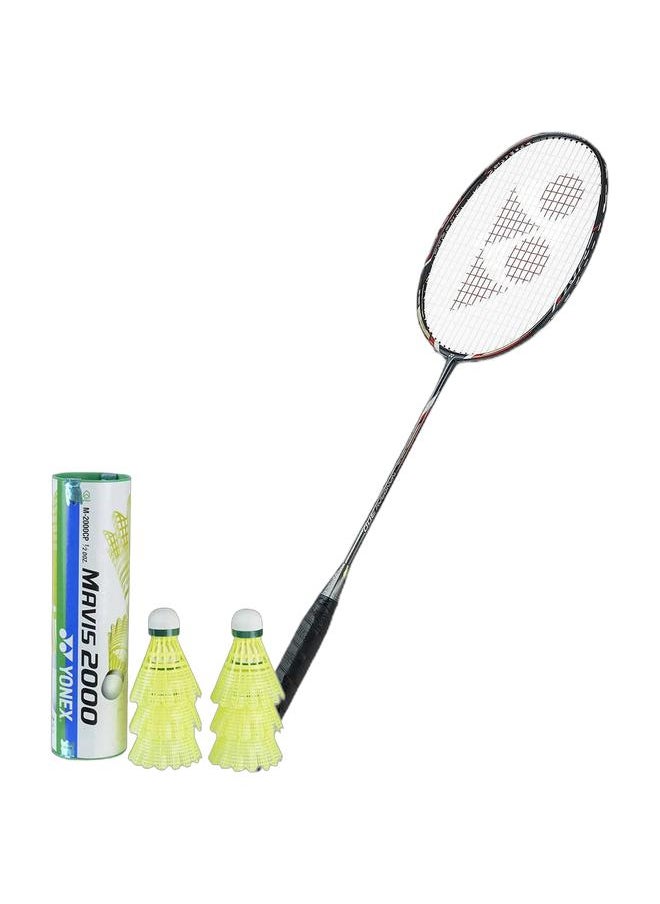 Yonex Nanoray 300 Grey Red 3UG4 + Mavis 2000 Green Cap Slow Badminton Shuttlecock 6 Pack, Yellow Pack  - Image 1
