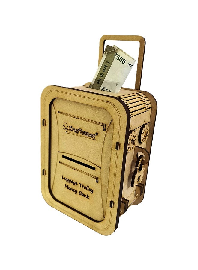 Kraftsman Kraftsman Wooden Money Bank with Password System | Luggage Trolley Style | Vintage Design, Secure Lock | Functional Home or Office Decor, Durable Craftsmanship, Unique, Retro-Inspired, Money-Saving Storage. - Image 2