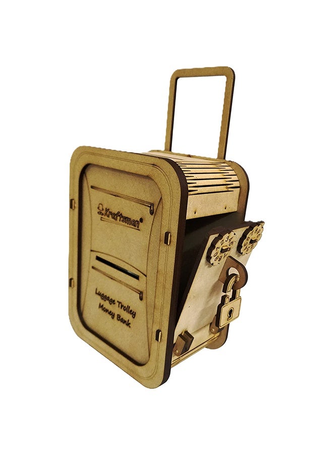 Kraftsman Kraftsman Wooden Money Bank with Password System | Luggage Trolley Style | Vintage Design, Secure Lock | Functional Home or Office Decor, Durable Craftsmanship, Unique, Retro-Inspired, Money-Saving Storage. - Image 1