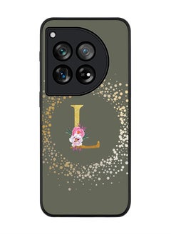 Rugged Black edge case for OnePlus 12R / OnePlus Ace 3 5G,Slim fit Soft Cover Custom Monogram Initial Letter Floral Pattern Alphabet - L (Olive Green)