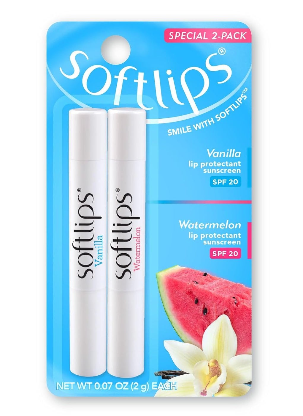 Softlips Softlips SPF 20 Lip Balm Duo  Vanilla  Watermelon Slim Sticks for Moisturized Protected Lips 