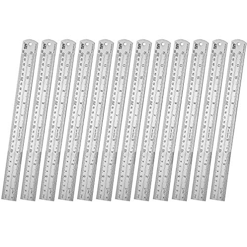ZZTX Ruler Metal Straight Edge Stainless Steel Ruler 12 Inch Ruler Set Rulers Bulk 12 Pack - Image 1