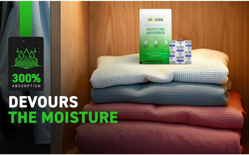 CILICAnT حزمة امتصاص الرطوبة DAVSORB - تمنع الفطريات والرطوبة والروائح الكريهة - (حوالي 50 جرام × 5 عبوات)، اللون الأبيض - Image 3