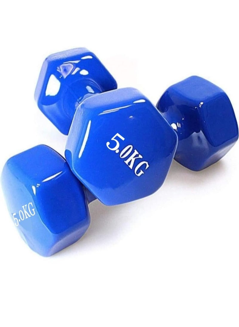 مخطوطات مجموعة من دمبل وأوزان يدوية مكونة من قطعتين - دمبل مغطى بالفينيل للتمرين واللياقة البدنية للاستخدام في صالة الألعاب الرياضية المنزلية، معدات تمارين القوة، أوزان حرة للنساء والرجال (أزرق، 5 كجم × 2) - Image 1