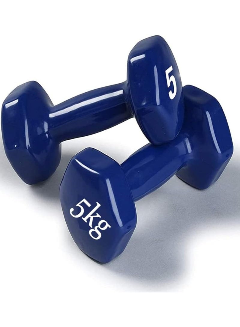 مخطوطات مجموعة من دمبل وأوزان يدوية مكونة من قطعتين - دمبل مغطى بالفينيل للتمرين واللياقة البدنية للاستخدام في صالة الألعاب الرياضية المنزلية، معدات تمارين القوة، أوزان حرة للنساء والرجال (أزرق، 5 كجم × 2) - Image 5