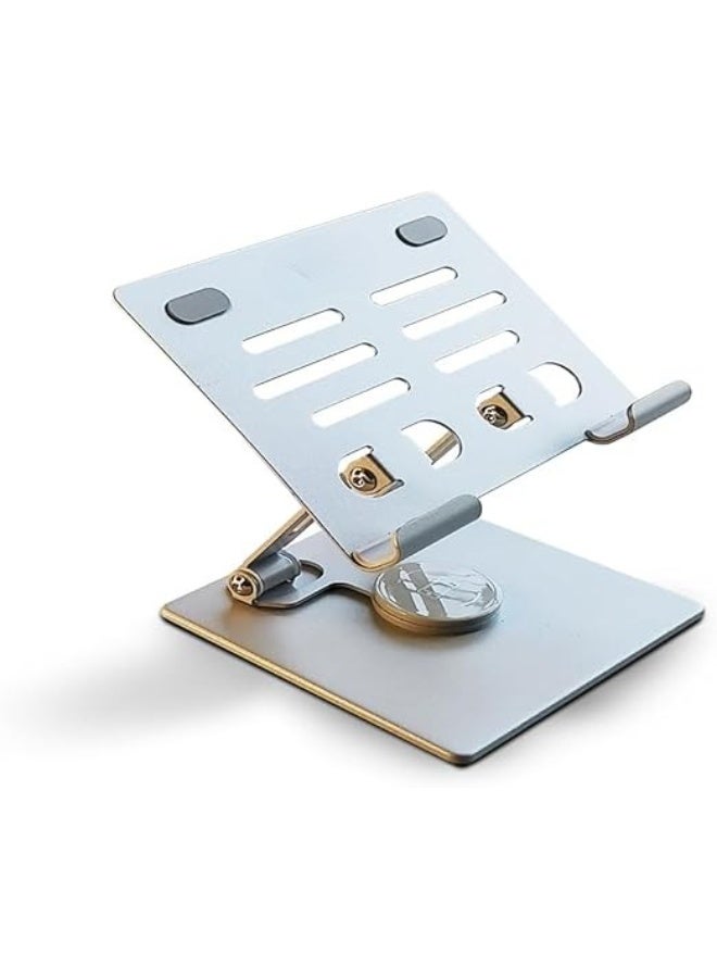 Adjustable Tablet & Mobile Stand with 360° Rotating Base – Foldable Desktop Holder for iPad, Kindle & Phones – Silver - Image 1