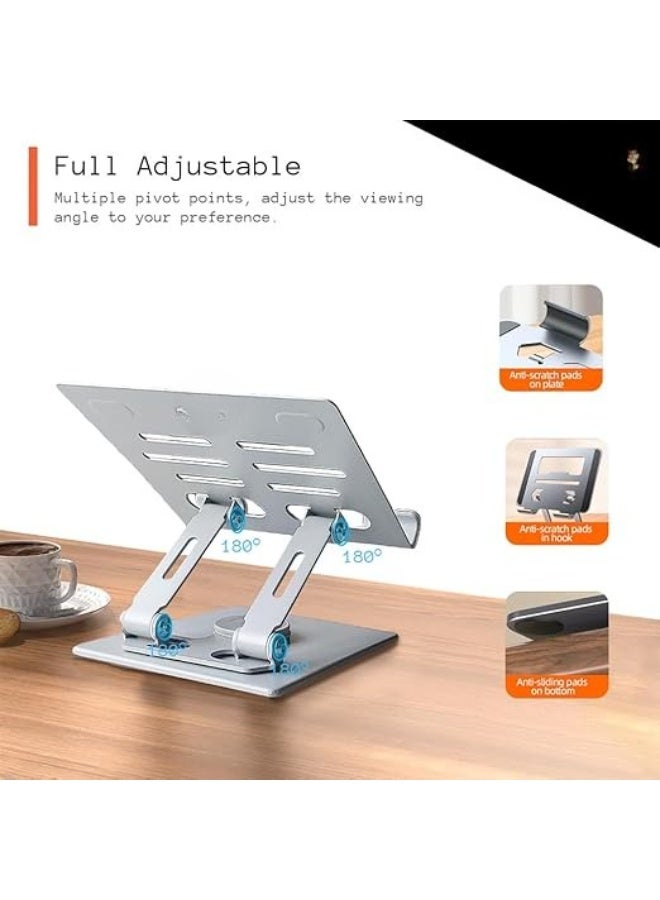 Adjustable Tablet & Mobile Stand with 360° Rotating Base – Foldable Desktop Holder for iPad, Kindle & Phones – Silver - Image 3