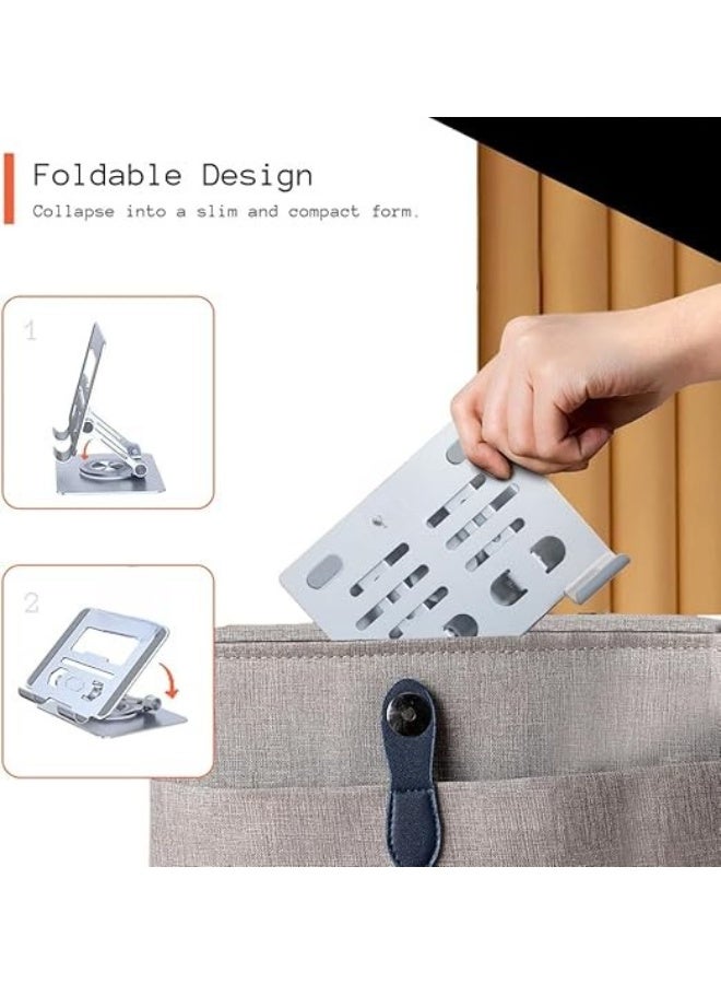 Adjustable Tablet & Mobile Stand with 360° Rotating Base – Foldable Desktop Holder for iPad, Kindle & Phones – Silver - Image 2