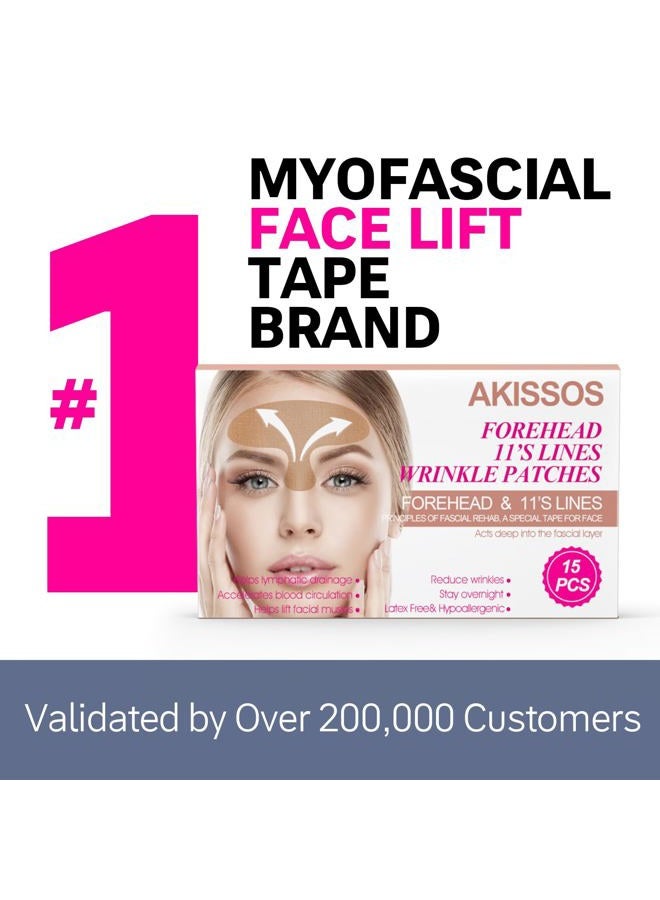 Akissos Forehead Wrinkle Patches 15 PCS Kinesiology Face Tape for Wrinkles Overnight, Precut Facial Patches for Forehead Wrinkles, 11 Lines, Frown Lines, Fine Lines - Between Eyebrow Wrinkle Patches - Image 2