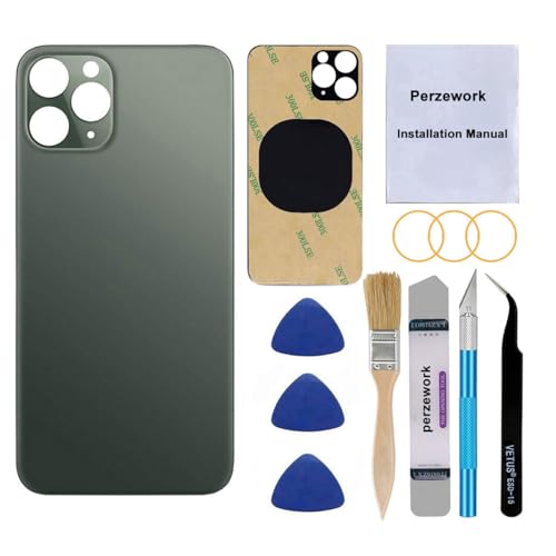 Perzework استبدال زجاج خلفي أصلي من بيرز وورك لجهاز آيفون 11 برو ماكس 6.5 بوصة مع مجموعة أدوات الإصلاح ومواد لاصقة مثبتة مسبقًا (أخضر منتصف الليل) - Image 1