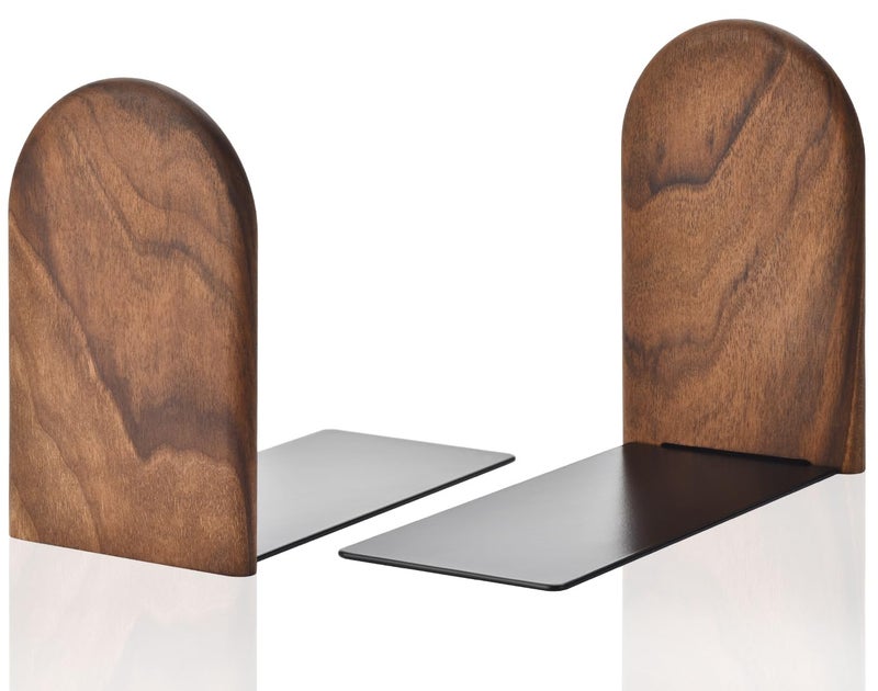 Lauvee Book Ends, Sturdy Wooden Bookends for Shelves - Heavy Duty Non-Slip Book Organizers, Decorative Bookend Holders for Home Office, Library, Black Walnut Universal Economy Bookend, Small, 1 Pair - Image 1