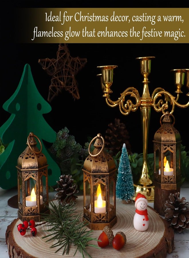 LLQ 8Pcs Mini Lantern with LED Tealight, Vintage Brown Lanterns Decorative, Hanging Candle Lanterns for Ramadan Christmas Wedding Table Centerpiece Indian Diwali Decor, Garden Fairy Party Decorations - Image 3