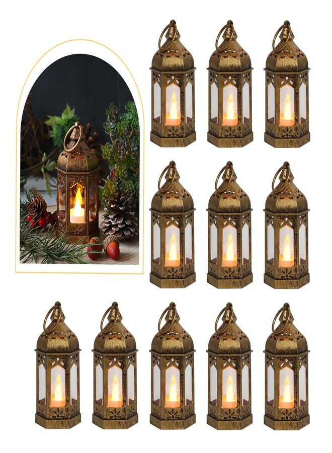LLQ 8Pcs Mini Lantern with LED Tealight, Vintage Brown Lanterns Decorative, Hanging Candle Lanterns for Ramadan Christmas Wedding Table Centerpiece Indian Diwali Decor, Garden Fairy Party Decorations - Image 1