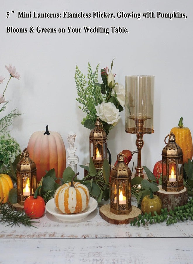 LLQ 8Pcs Mini Lantern with LED Tealight, Vintage Brown Lanterns Decorative, Hanging Candle Lanterns for Ramadan Christmas Wedding Table Centerpiece Indian Diwali Decor, Garden Fairy Party Decorations - Image 4