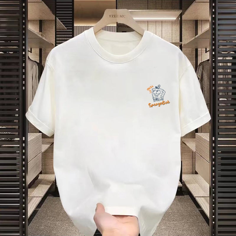 Factory Simple Cartoon Sponge Baby Pattern Printed Half Sleeve T-Shirt Versatile Trendy Loose T-Shirt - Image 2