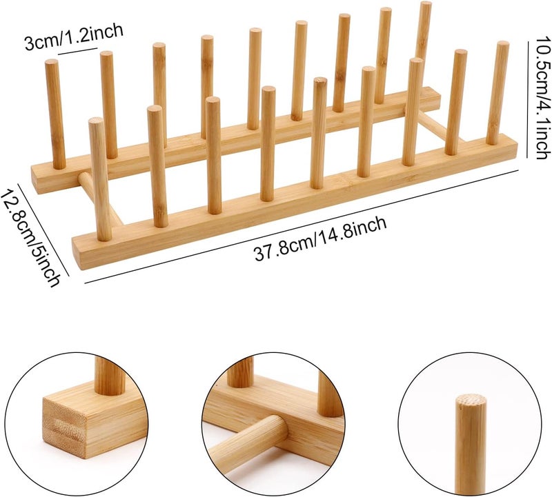 MOAMUN 2PC Bamboo Wooden Dish Drying Rack 8Slot Plate Rack Cabinet Dish Stand Organizer for Kitchen Counter Drainer Storage Holder for BowlCupLidCutting BoardBook SpaceSaving Design - Image 4
