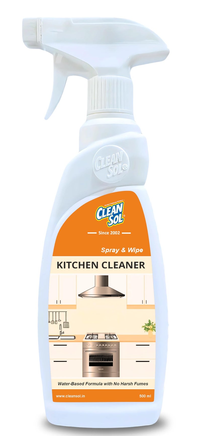 Cleansol Kitchen Cleaner Spray – Oil & Grease Stain Remover for Stove, Chimney, Countertops, Tiles & Sink | Non-Toxic, Non-Flammable Degreaser for Kitchen Surfaces – 500ml - Image 1