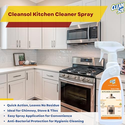 Cleansol Kitchen Cleaner Spray – Oil & Grease Stain Remover for Stove, Chimney, Countertops, Tiles & Sink | Non-Toxic, Non-Flammable Degreaser for Kitchen Surfaces – 500ml - Image 2